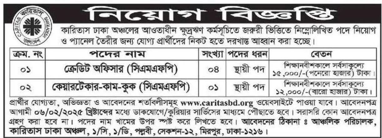 কারিতাস বাংলাদেশ নিয়োগ বিজ্ঞপ্তি