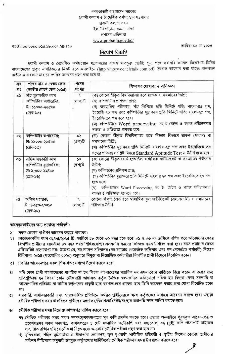 Probashi Kallyan Bank job circular 2025 (1)