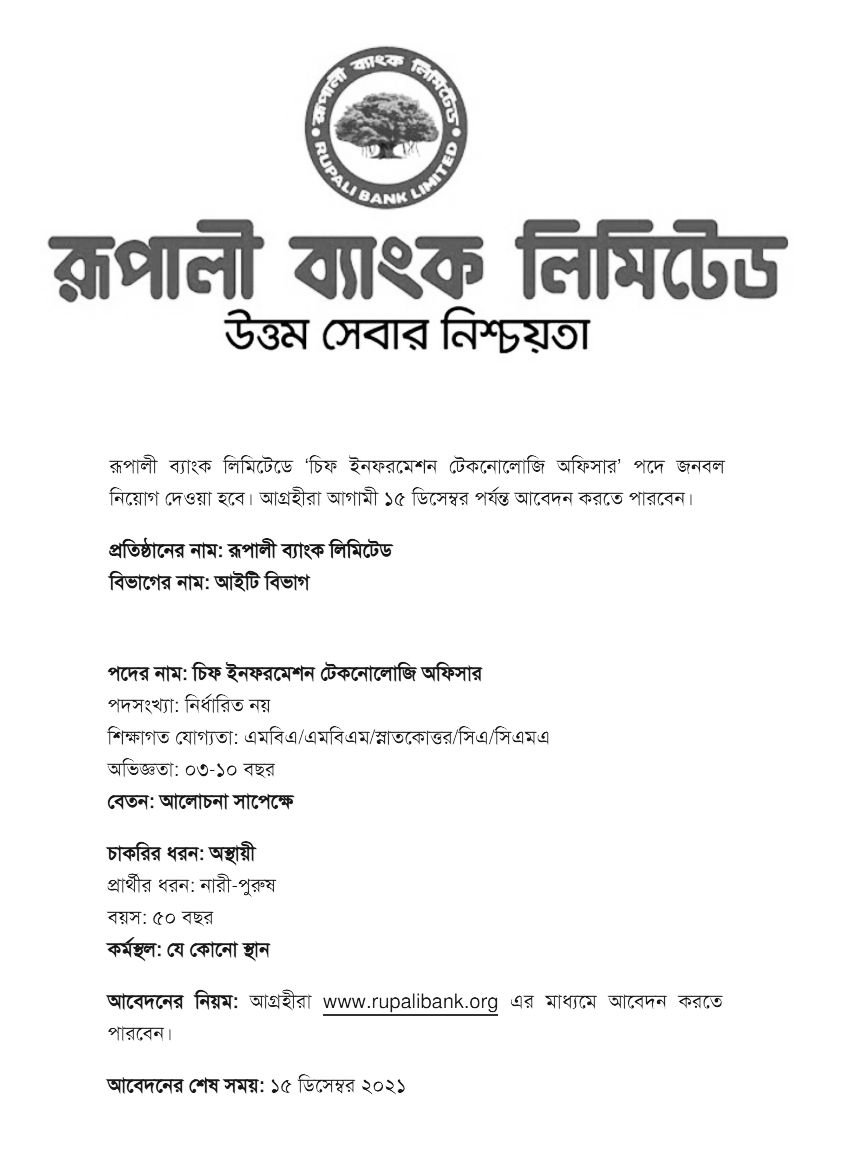 Rupali Bank PLC Job Circular 2025