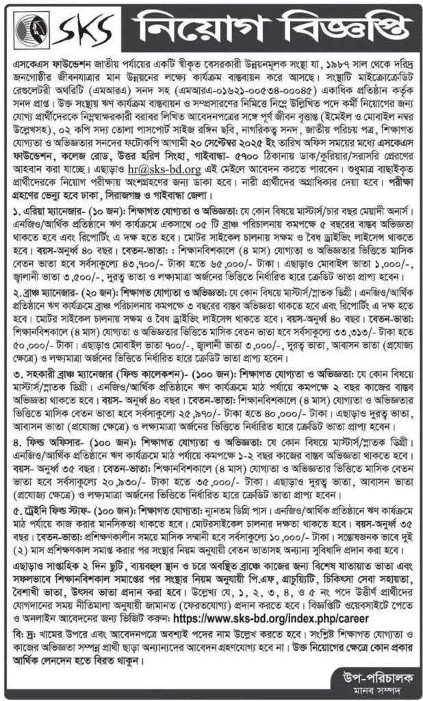 SKS Foundation Job Circular 2025